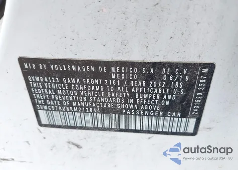 2019 Volkswagen Jetta 1.4T R-Line/1.4T S/1.4T Se z USA, uszkodzony, nr VIN 3VWC57BU8KM212844